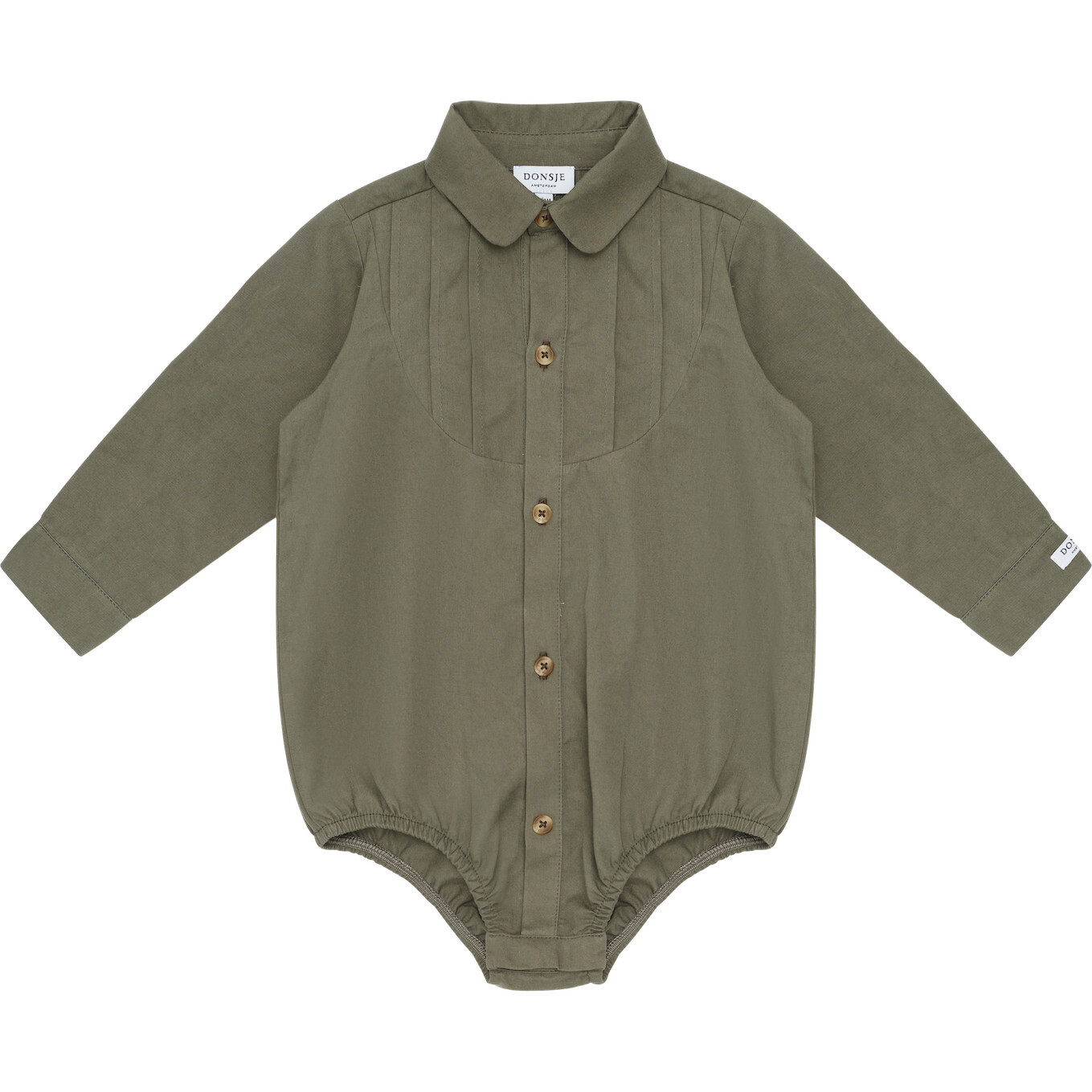 Pepijn Collar Long Sleeve Front Button Snap Bodysuit, Thyme - Bodysuits - 1
