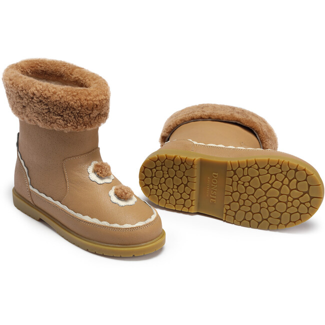 Pleun Leather Faux Fur Gingerbread Theme Slip-On Boots, Beige - Boots - 3