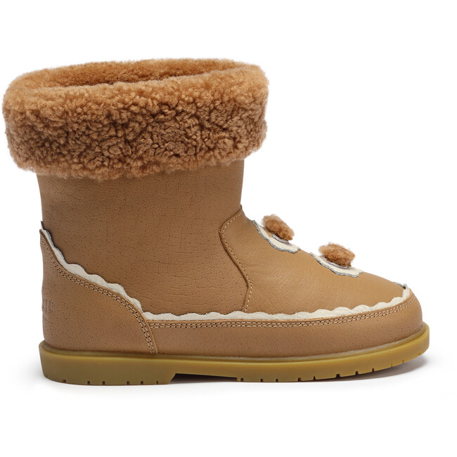 Pleun Leather Faux Fur Gingerbread Theme Slip-On Boots, Beige - Boots - 4