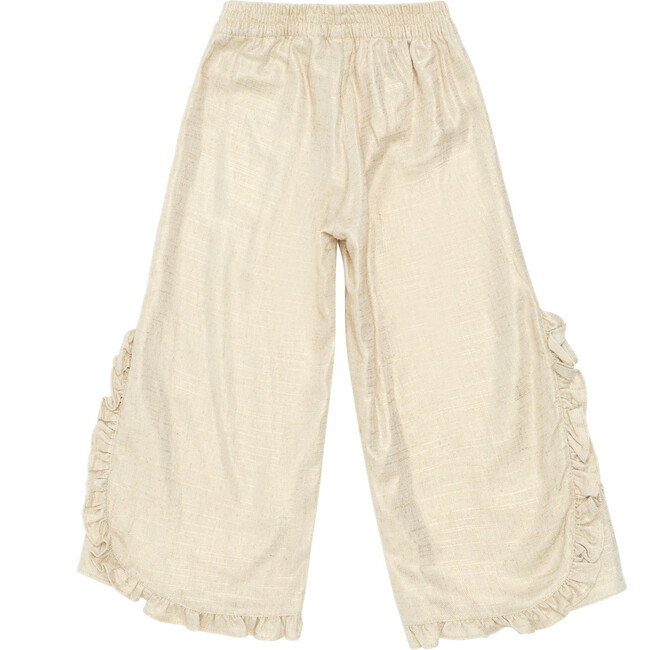 Pipp Ruffle Elastic Waistband Trousers, Soft Sand Metallic - Pants - 3