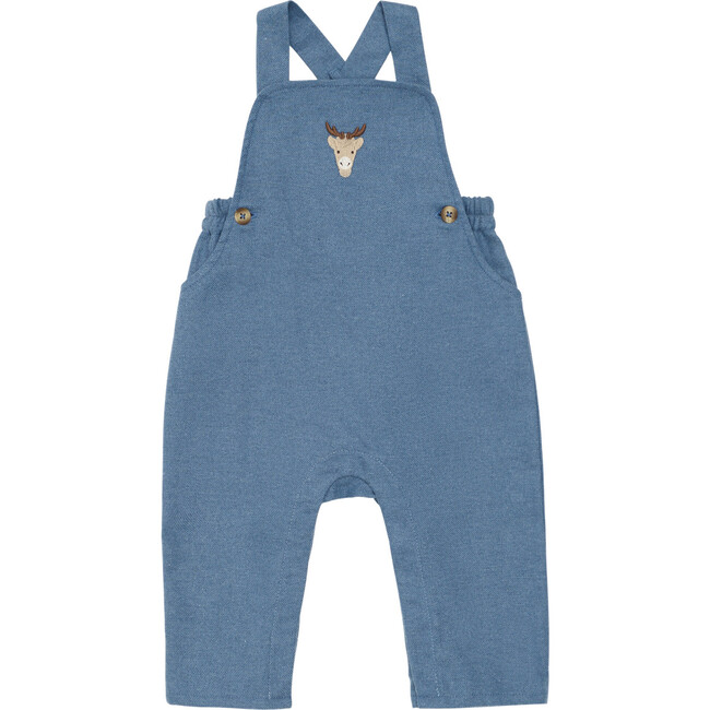 Mosie Reindeer Embroidered Adjustable Shoulder Overalls, Vintage Blue