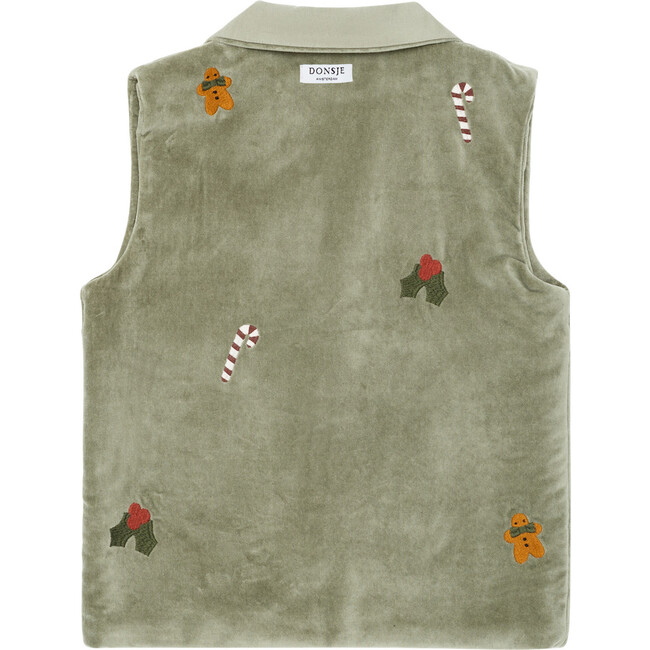 Mauck Velvet Embroidered Front Button Gilet, Dusty Green - Vests - 2