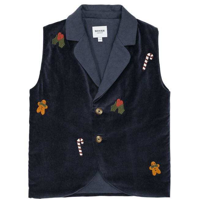 Mauck Velvet Embroidered Front Button Gilet, Blue Marine