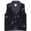 Mauck Velvet Embroidered Front Button Gilet, Blue Marine - Vests - 1 - thumbnail