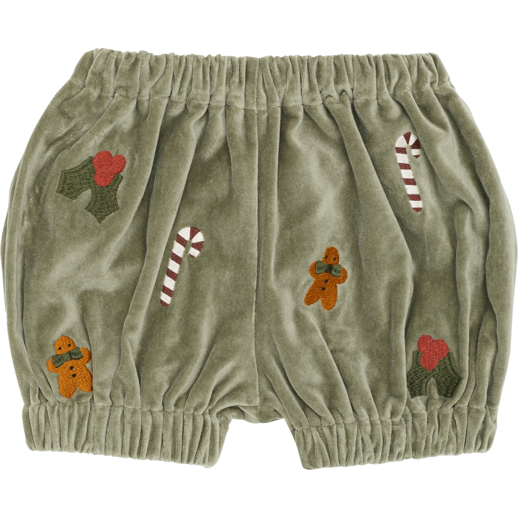 Lukasz Velvet Embroidered Elastic Waistband Bloomers, Dusty Green - Bloomers - 1