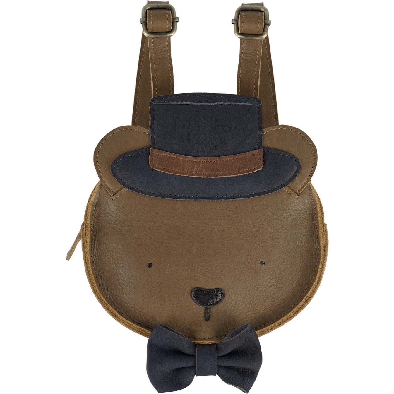 Matsi Bear Classic Leather Adjustable Strap Zipper Backpack, Cognac - Backpacks - 1