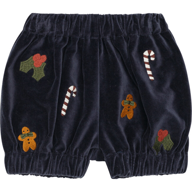 Lukasz Velvet Embroidered Elastic Waistband Bloomers, Blue Marine