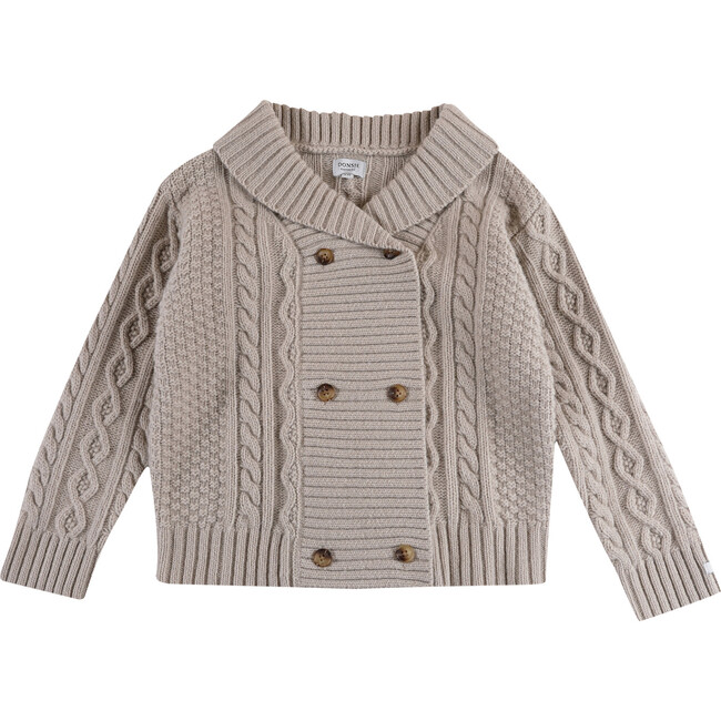 Jesper Cable Knit Double Breasted Front Button Cardigan, Soft Taupe