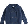 Jesper Cable Knit Double Breasted Front Button Cardigan, Royal Blue Melange - Cardigans - 1 - thumbnail