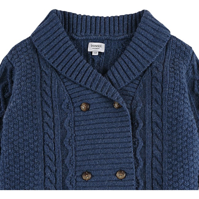 Jesper Cable Knit Double Breasted Front Button Cardigan, Royal Blue Melange - Cardigans - 3