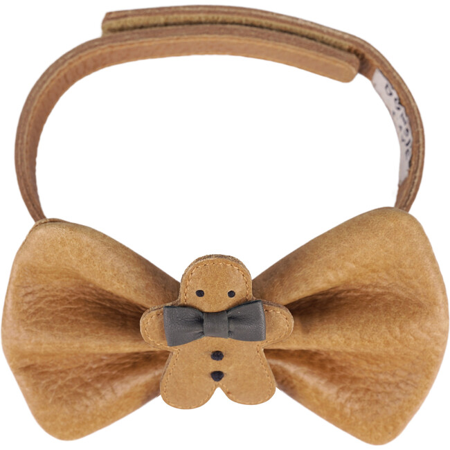 Jery Grain Leather Gingerbread Velcro Bow Tie, Toast