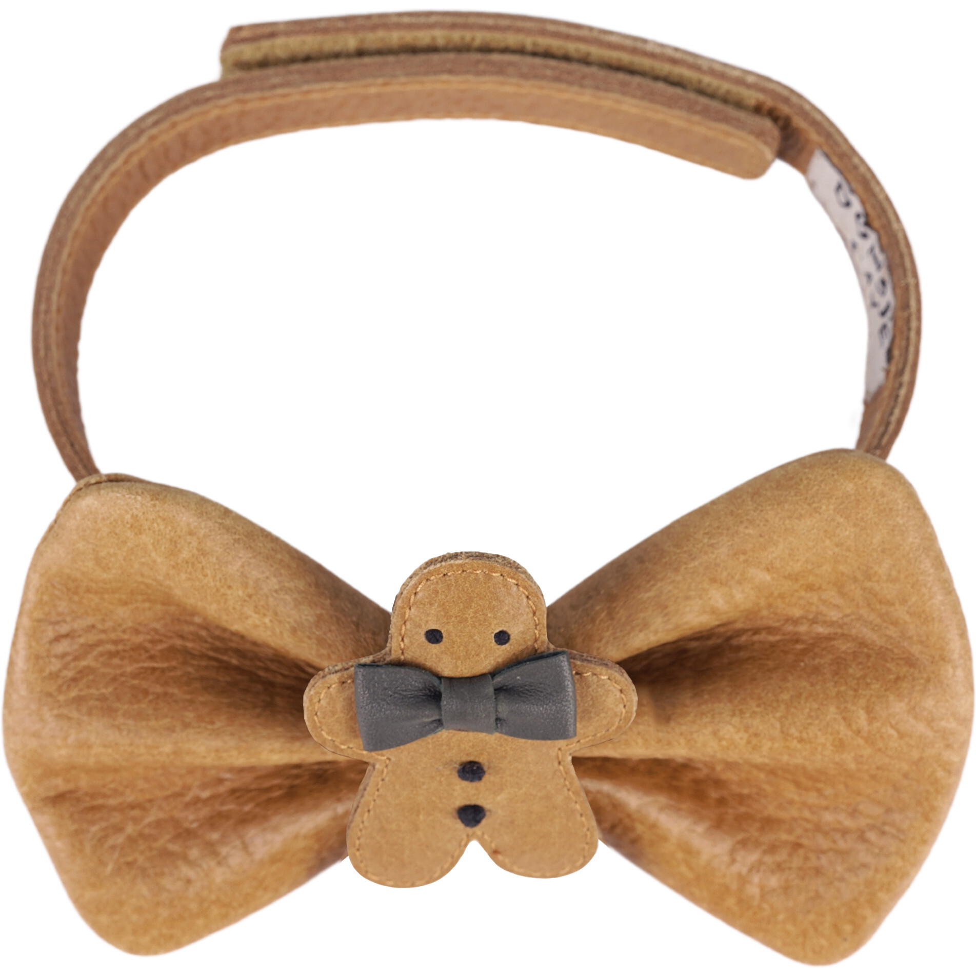Jery Grain Leather Gingerbread Velcro Bow Tie, Toast - Bowties & Ties - 1