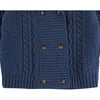 Jesper Cable Knit Double Breasted Front Button Cardigan, Royal Blue Melange - Cardigans - 4