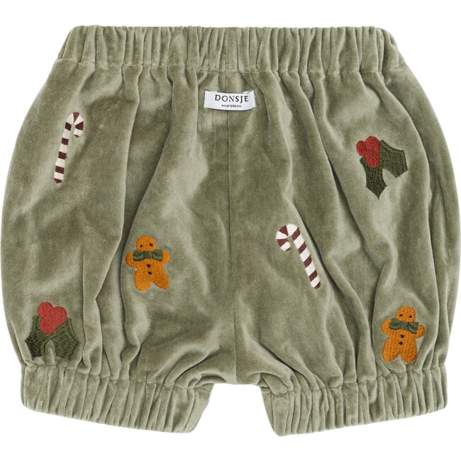 Lukasz Velvet Embroidered Elastic Waistband Bloomers, Dusty Green - Bloomers - 3