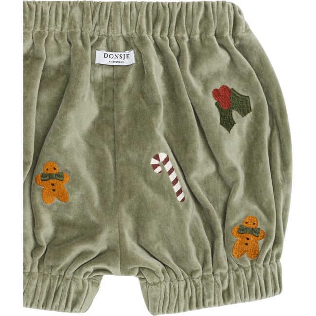 Lukasz Velvet Embroidered Elastic Waistband Bloomers, Dusty Green - Bloomers - 4