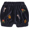 Lukasz Velvet Embroidered Elastic Waistband Bloomers, Blue Marine - Bloomers - 3