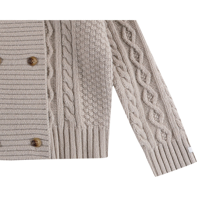 Jesper Cable Knit Double Breasted Front Button Cardigan, Soft Taupe - Cardigans - 6