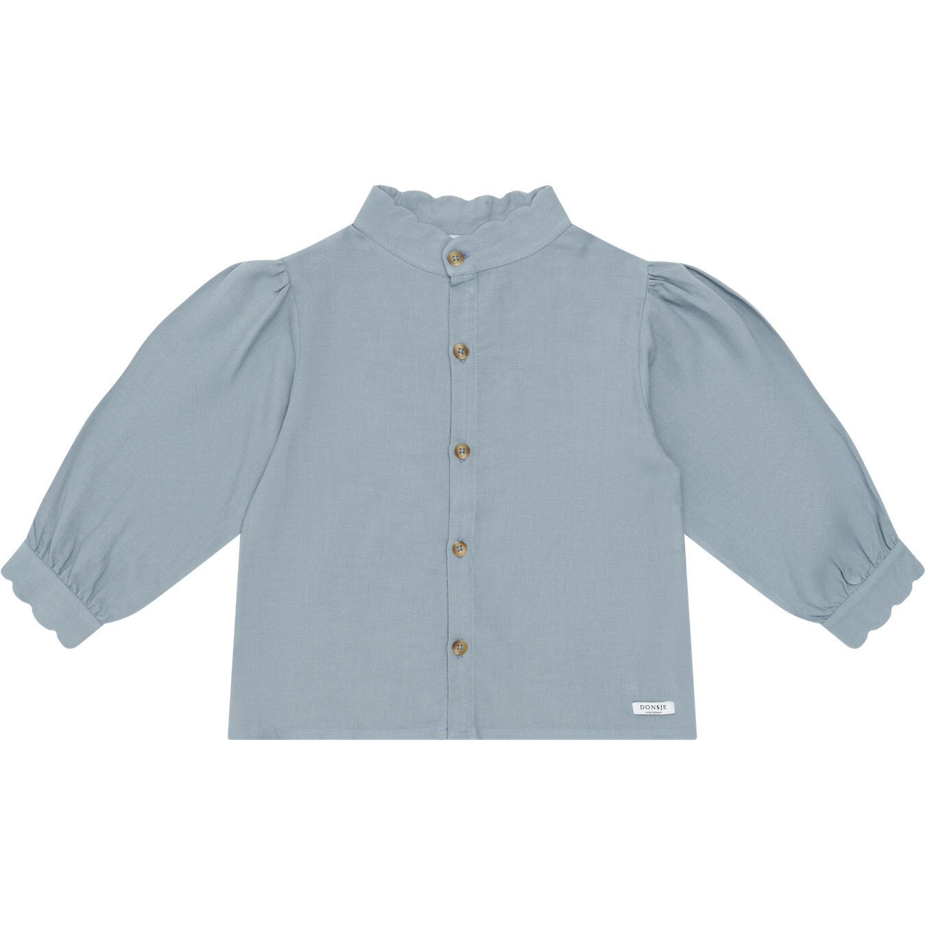 Flo Ruffle Neck Long Sleeve Front Button Blouse, Foggy Blue - Blouses - 1