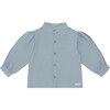 Flo Ruffle Neck Long Sleeve Front Button Blouse, Foggy Blue - Blouses - 1 - thumbnail