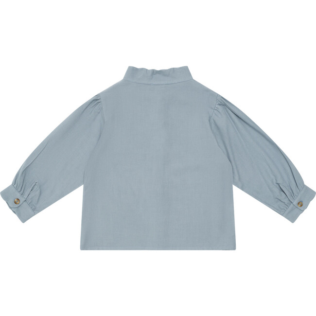 Flo Ruffle Neck Long Sleeve Front Button Blouse, Foggy Blue - Blouses - 2