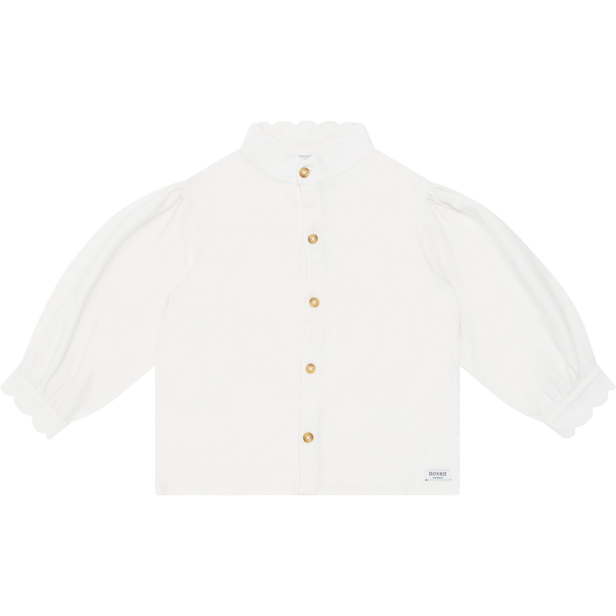 Flo Ruffle Neck Long Sleeve Front Button Blouse, Off-White - Blouses - 1