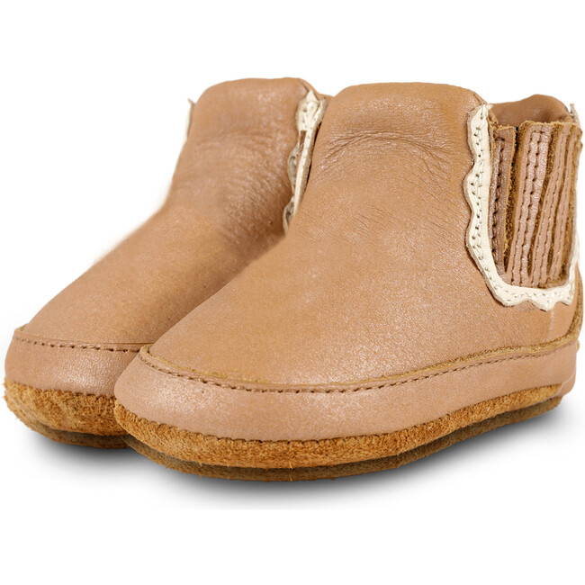 Elfine Nubuck Leather Slip-On Booties, Caramel Metallic