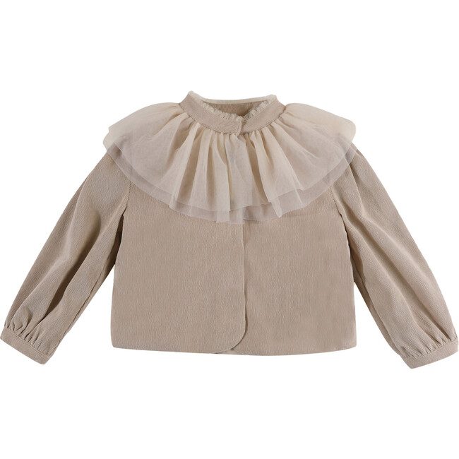 Dannae Tulle Collar Long Sleeve Front Button Jacket, Vintage Rose