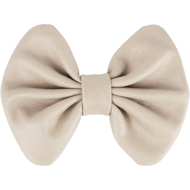 Floor Nubuck Leather Exclusive Bow Hairclip, Powder Metallic