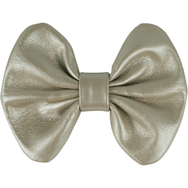 Floor Leather Exclusive Bow Hairclip, Champagne Metallic