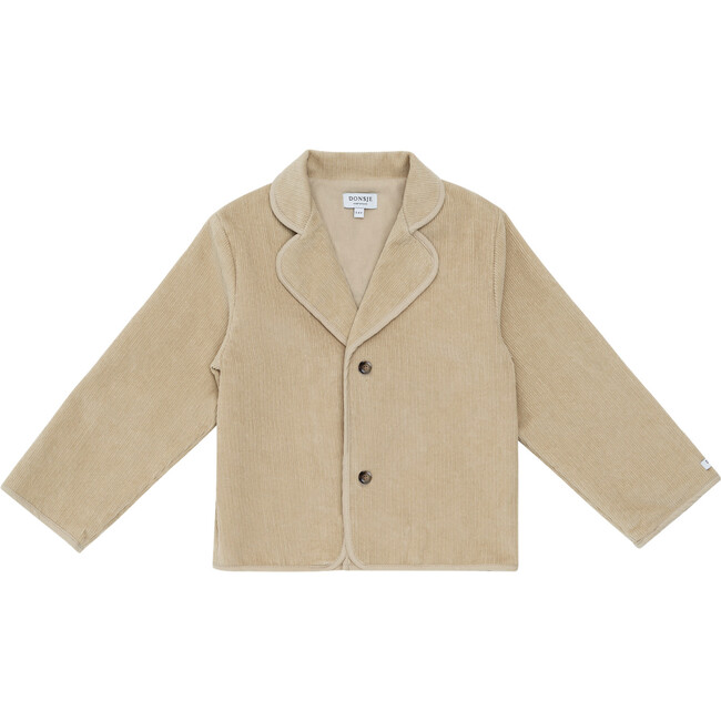 Braas Corduroy Bear Embroidered Front Button Blazer, Biscotti