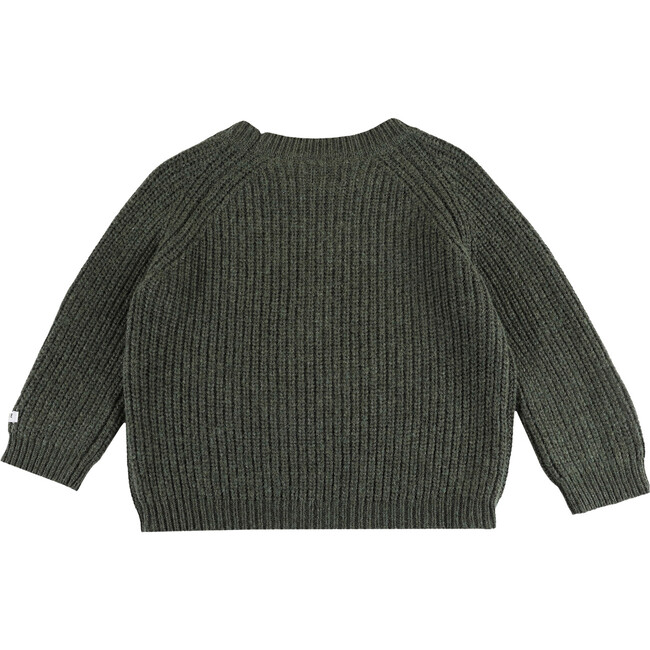 Garie Knit Crew Neck Long Sleeve Sweater, Forest Green Melange - Sweaters - 3