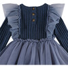 Bilie Tulle Ruffle Shoulder Long Sleeve Back Button Dress, Royal Blue Melange - Dresses - 6