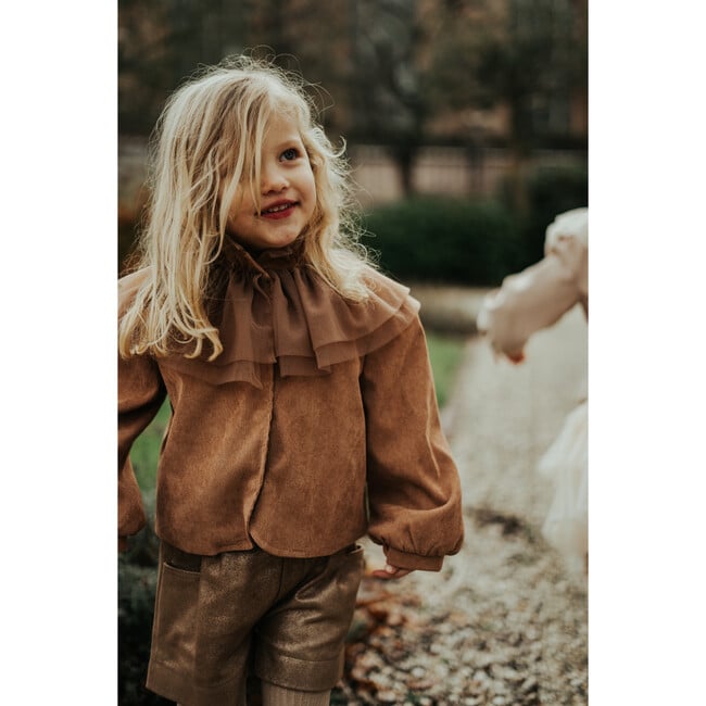 Dannae Tulle Collar Long Sleeve Front Button Jacket, Clay - Jackets - 2