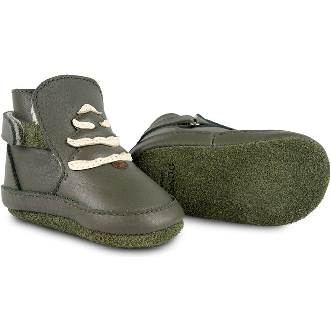 Aggas Leather Christmas Tree Velcro Strap Booties, Olive - Booties - 5