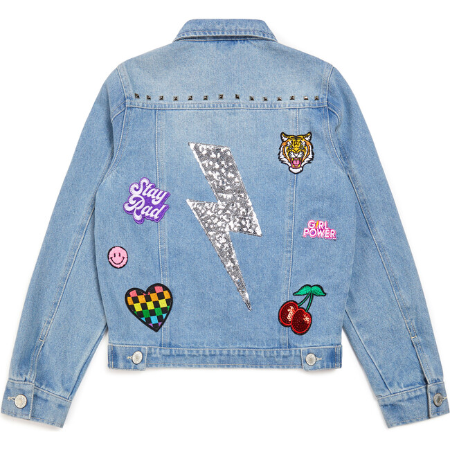 Studded Lightning Bolt Denim Jacket, Light Blue