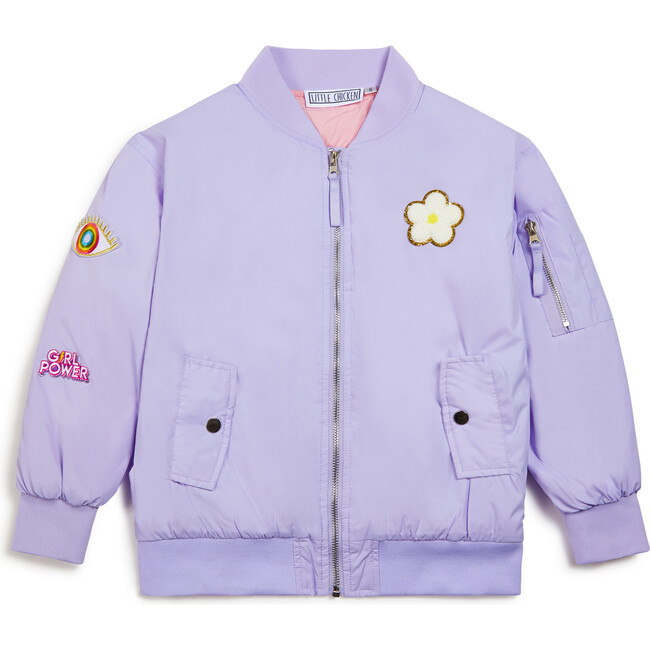 Patched Nylon Bomber Jacket, Lilac