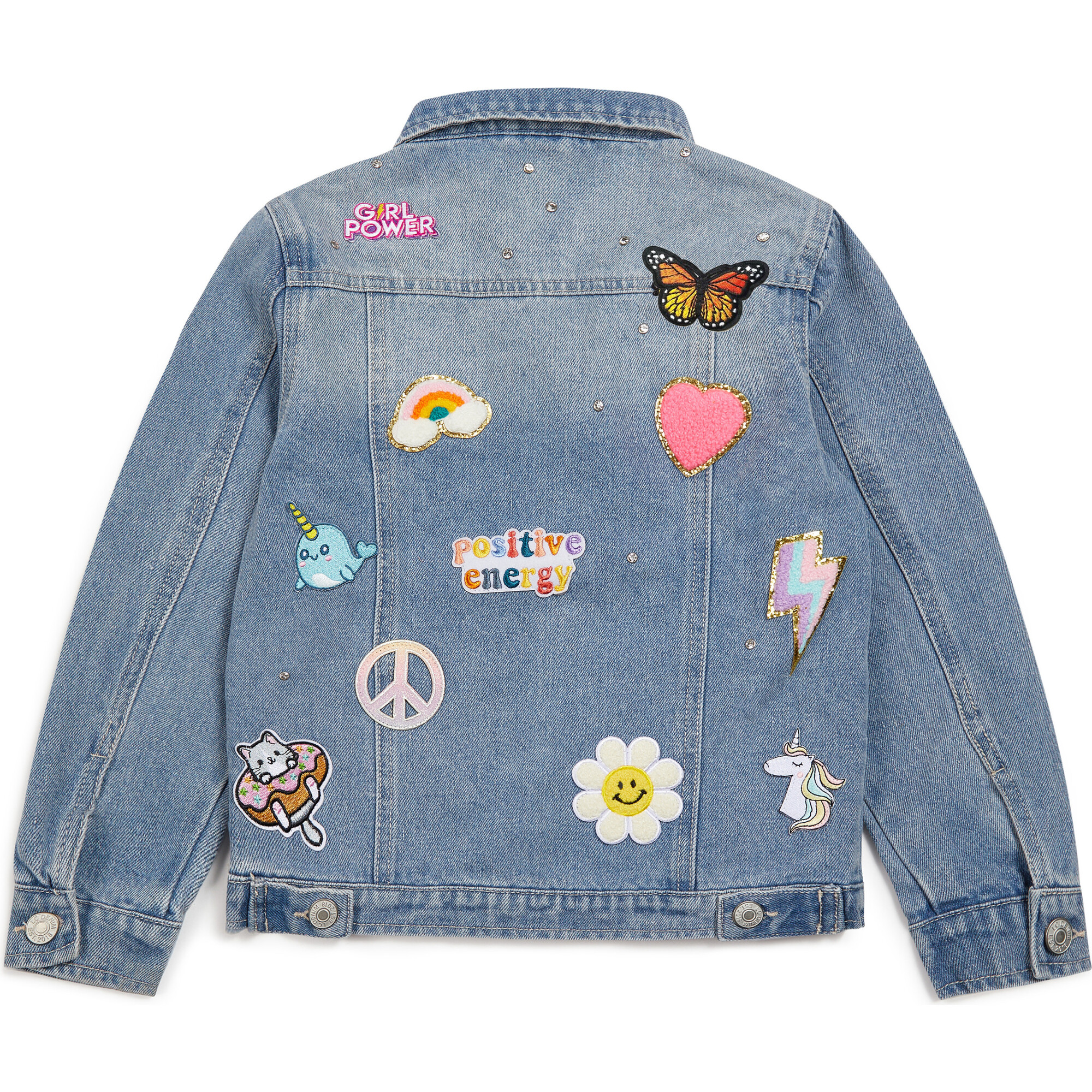 Jeweled Patched Denim Jacket, Light Blue - Jackets - 1