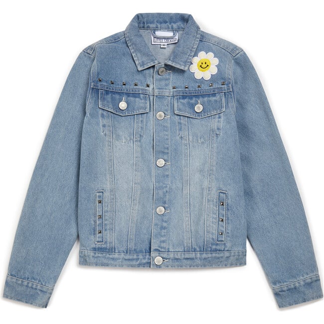 Studded Lightning Bolt Denim Jacket, Light Blue - Jackets - 2