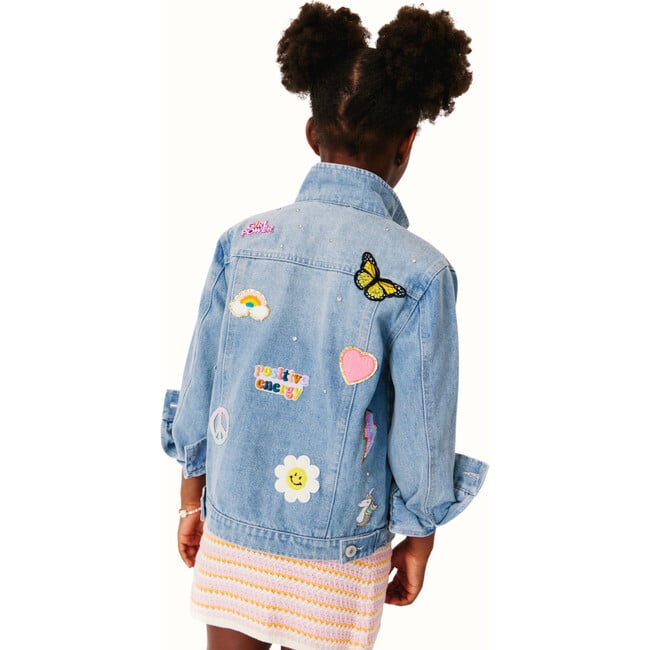 Jeweled Patched Denim Jacket, Light Blue - Jackets - 4