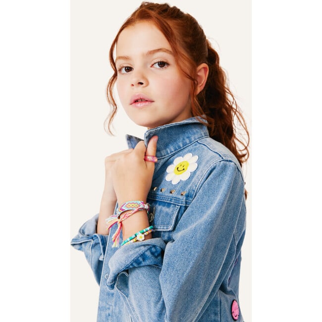 Studded Lightning Bolt Denim Jacket, Light Blue - Jackets - 4