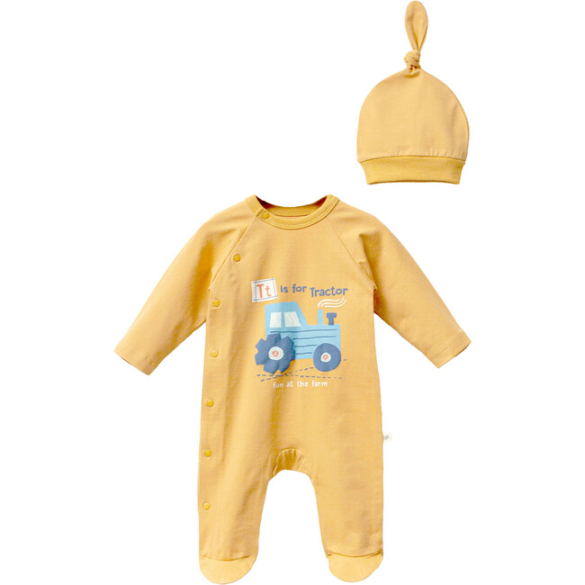 Tractor Graphic Babygrow & Hat, Yellow