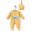 Tractor Graphic Babygrow & Hat, Yellow - Footie Pajamas - 4