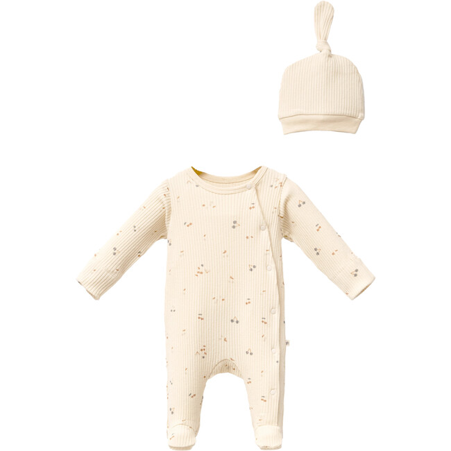 Leaf Print Babygrow & Hat, Cream