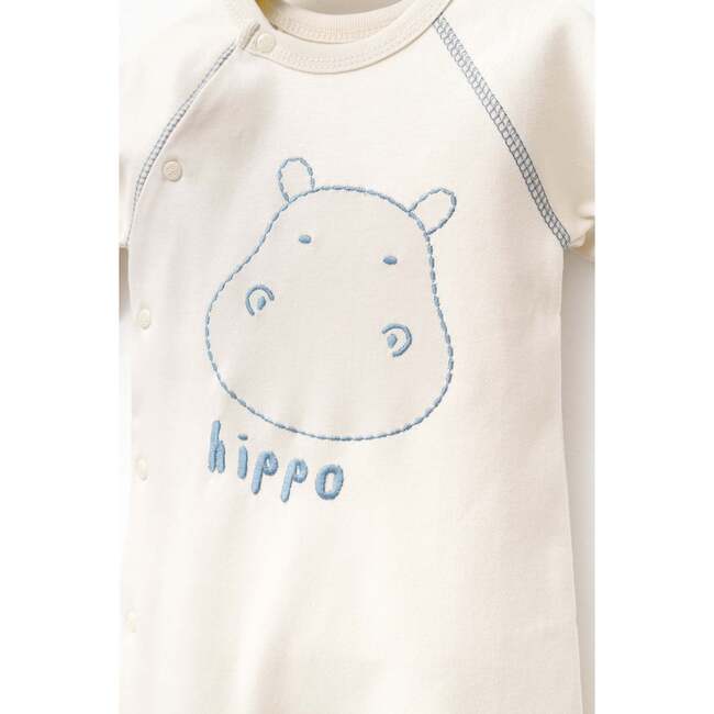 Hippo Graphic Babygrow & Hat, Cream - Footie Pajamas - 3