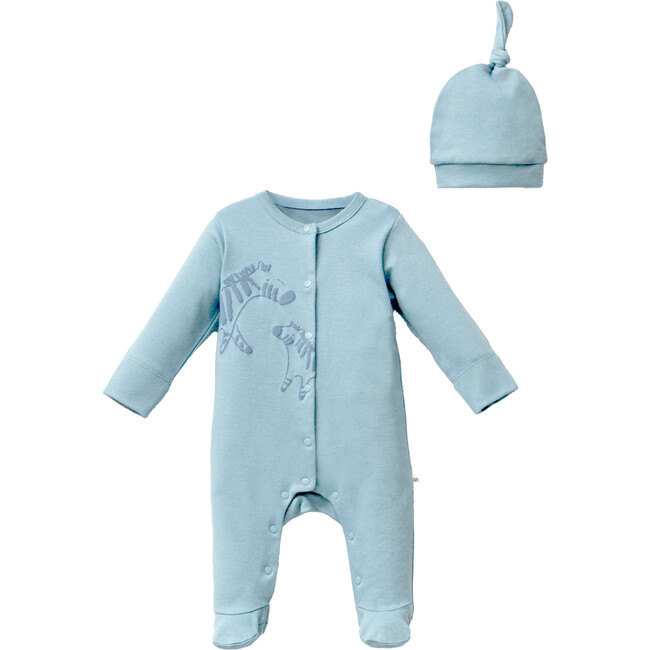 Zebra Graphic Babygrow & Hat, Blue