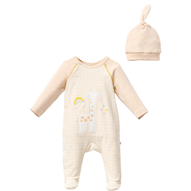 Giraffe Graphic Babygrow & Hat, Peach