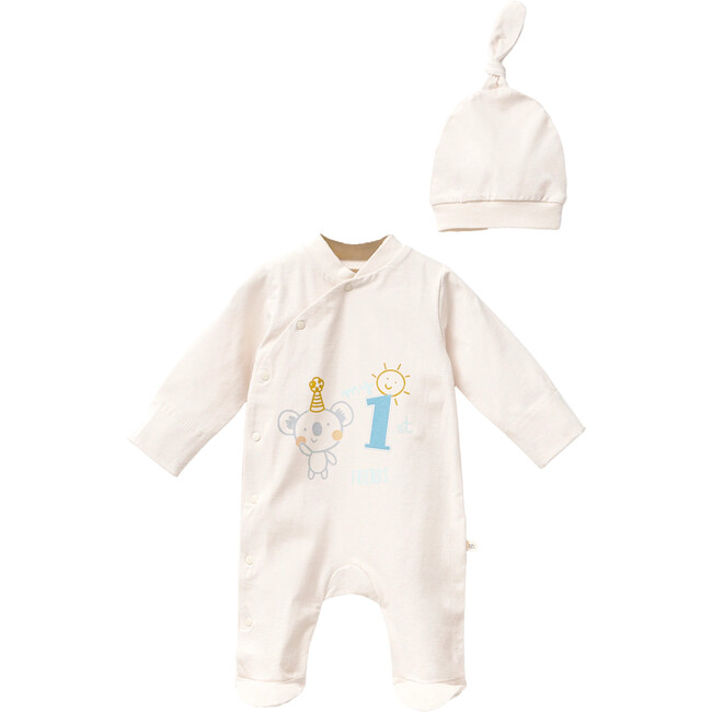 First Graphic Babygrow & Hat, Cream