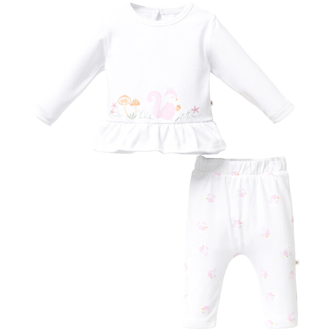 Chipmunk Graphic Ruffle Outfit, White