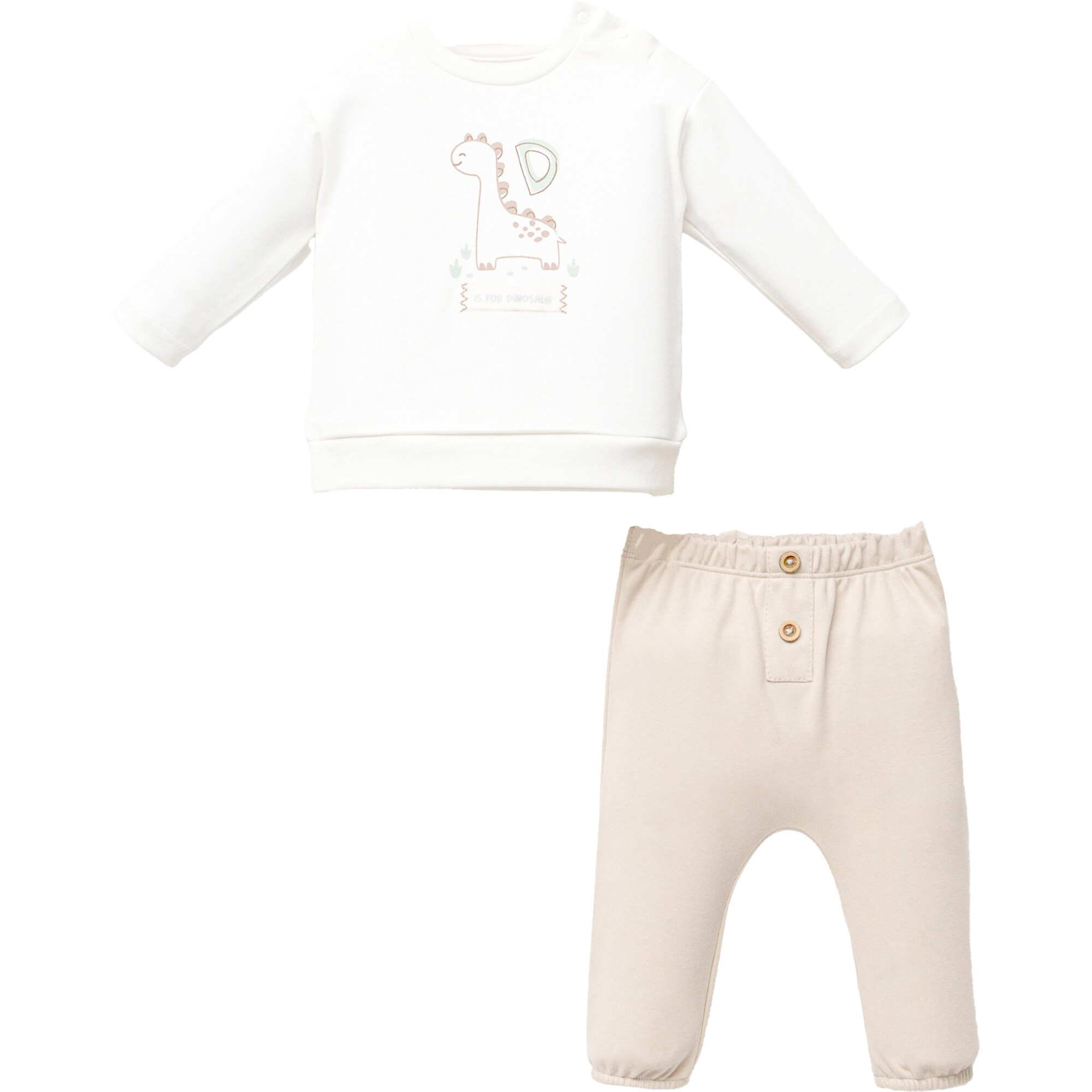 Dinosaur Graphic Outfit, White - Mixed Apparel Set - 1