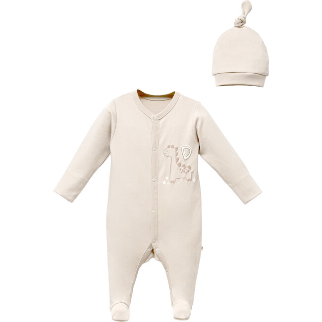 Dinosaur Patch Babygrow & Hat, Beige